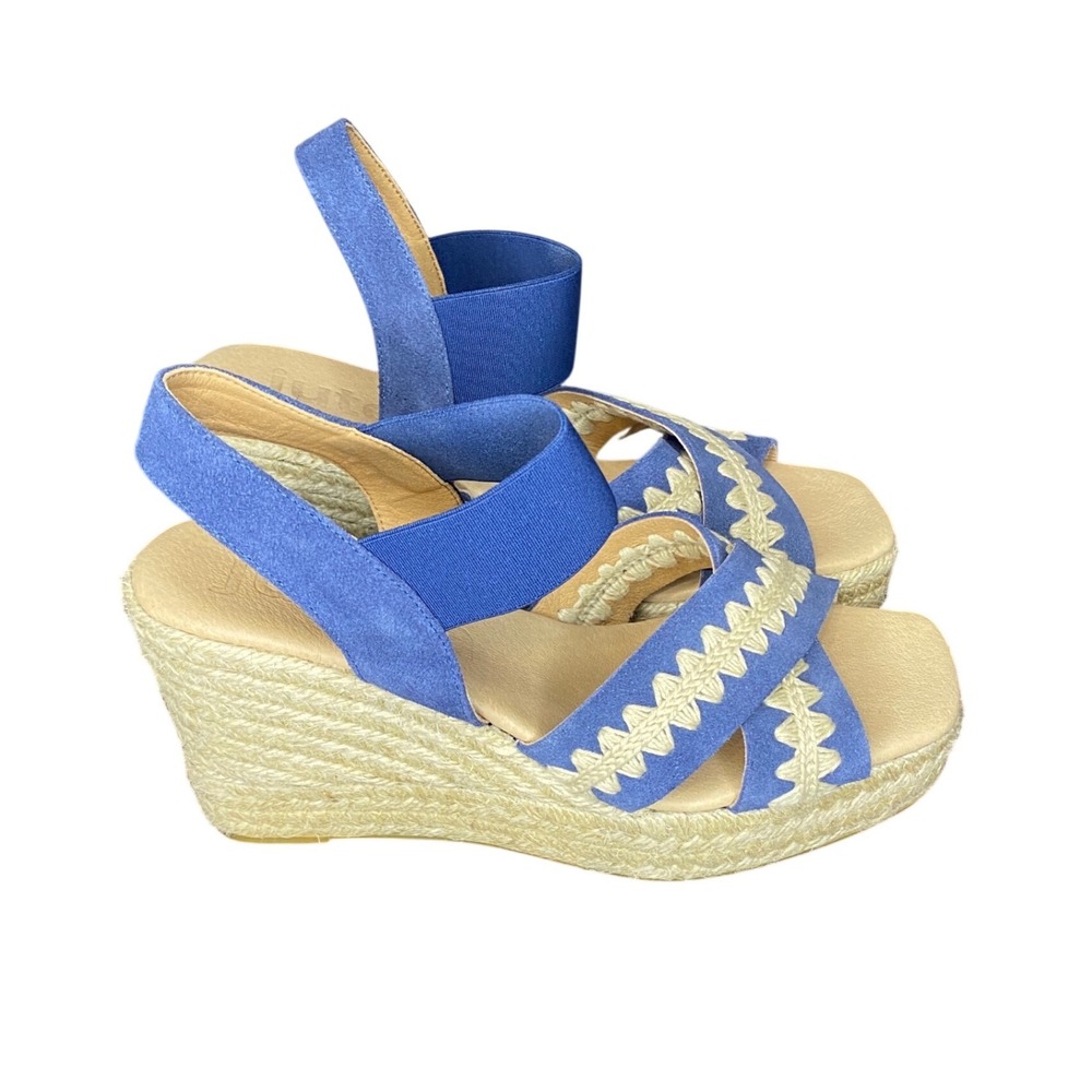 Jutelia Blue Suede Ric-Rac Espadrille Wedge Sandals Spain 39